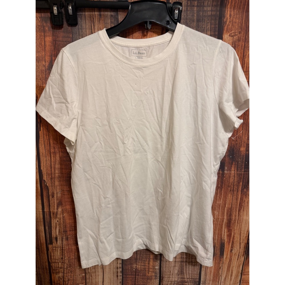 LL Bean Womens White Pima Cotton Short Sleeve Crew Neck T-Shirt L REG 254788